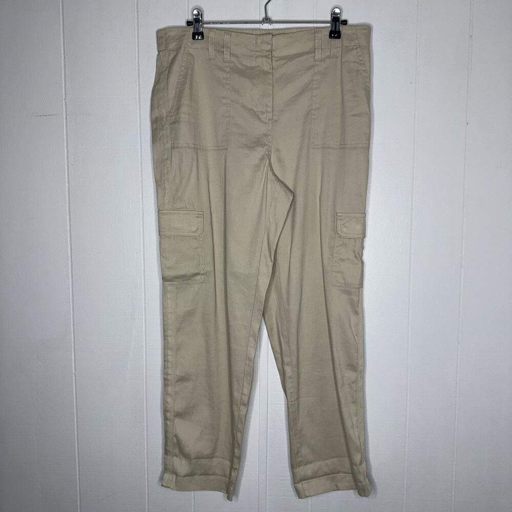 Chico’s Women’s Linen Blend Khaki Crop Cargo Pants Size 1 Medium